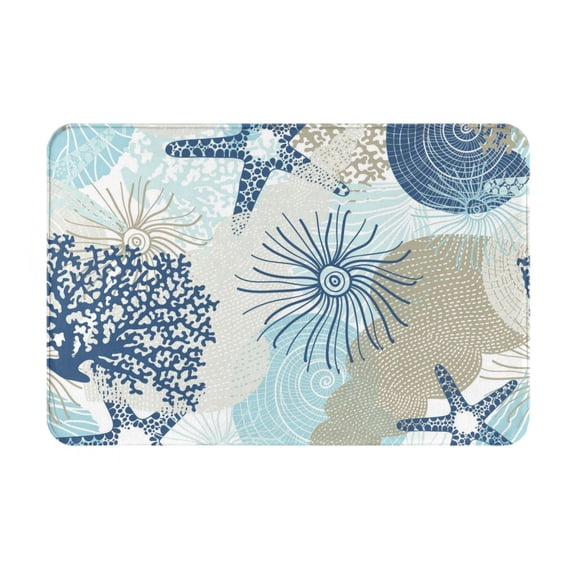 Rateoe Algae Corals and Seashells Pattern Flannel Door Mat Indoor Outdoor Entrance, Waterproof All-Weather Doormat,Fade Resistant, Low Profile Entryway Mat 16x24in