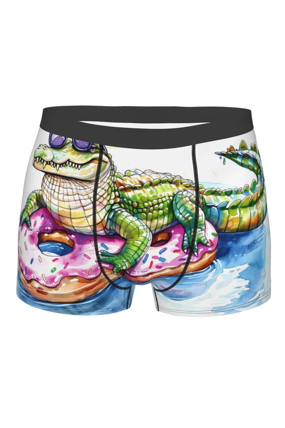 Alligator Donut Pool Float Mens Boxer Briefs Poly Spandex Performance Boxer Briefs Underwear Hem Boxer Briefs - X-Large