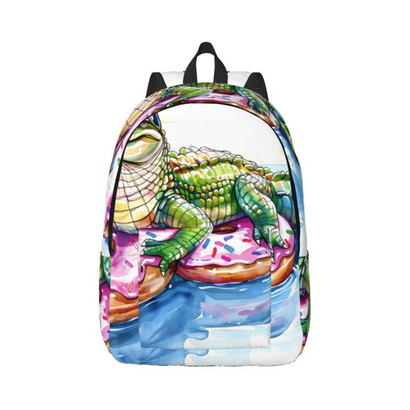 Rateoe Alligator Donut Pool Float Pattern Canvas College Laptop Backpack,Travel Daypack,Durable Rucksack Travel Notebook Bag School Backpack Book Bag for Men Women-Medium