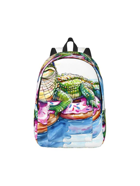 Alligator Donut Pool Float Pattern Canvas College Laptop Backpack,Travel Daypack,Durable Rucksack Travel Notebook Bag School Backpack Book Bag for Men Women-Medium