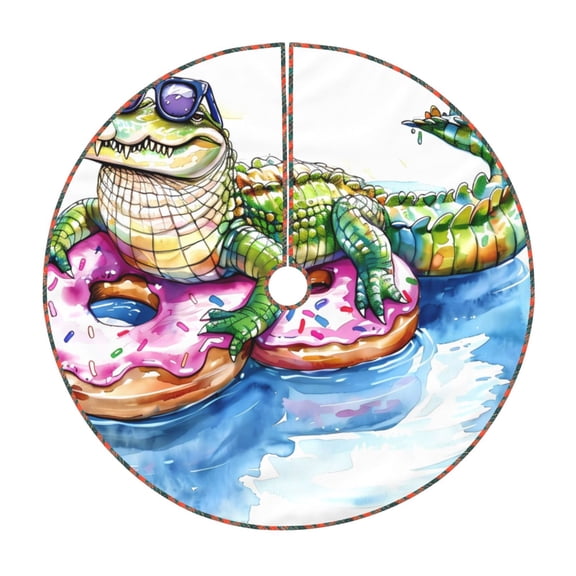 Rateoe Alligator Donut Pool Float Pattern Christmas Tree Skirt with Ties, Christmas Tree Decorations, Farmhouse Christmas Decor Xmas Holiday Decorations-