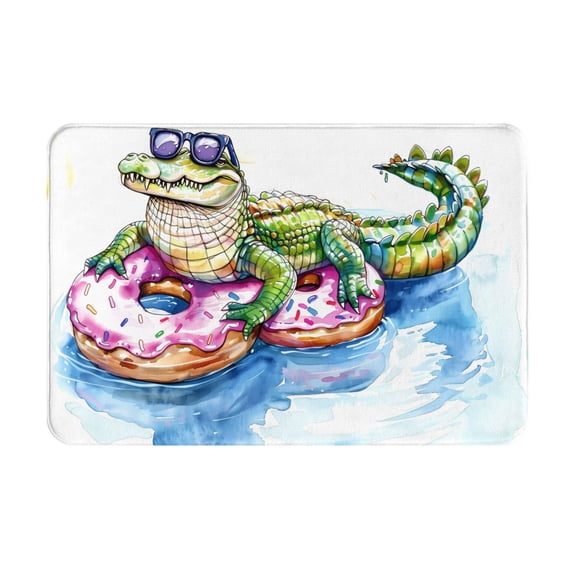Rateoe Alligator Donut Pool Float Pattern Flannel Door Mat Indoor Outdoor Entrance, Waterproof All-Weather Doormat,Fade Resistant, Low Profile Entryway Mat 16x24in