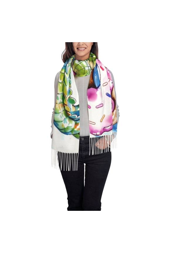 Alligator Donut Pool Float Women's Traditional Scarf Wrap Tassel Shawl Fringes Neck Head Shawl Retro Scarf