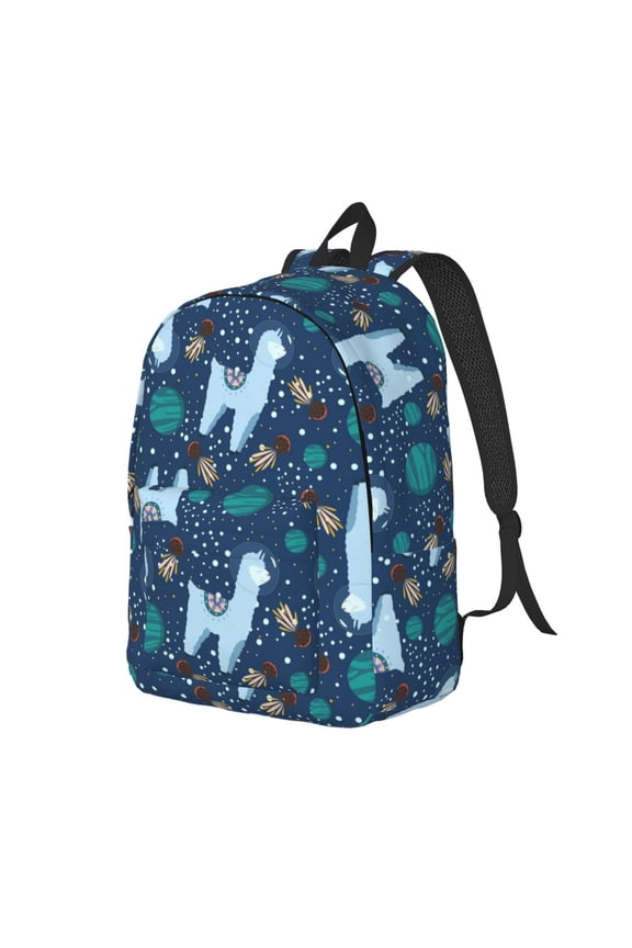 Alpaca Astronaut in Space Pattern Durable Canvas Backpack for Men & Women – Stylish & Lightweight – Adjustable Straps, Multiple Pockets – Fits 15-17 Inch LaptopsMedium
