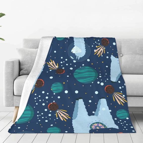 Rateoe Alpaca Astronaut in Space Print Fuzzy Fleece Throw Blanket Extra Large,Super Soft,Fluffy and Warm Blankets for Couch,Bed,All Season Use (50"x40")