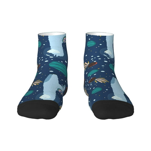 Rateoe Alpaca Astronaut in Space Pattern Quarter Crew Socks,Toe Seamed Ankle Socks,Cotton Cushioned Breathable Athletic Crew Sports Socks
