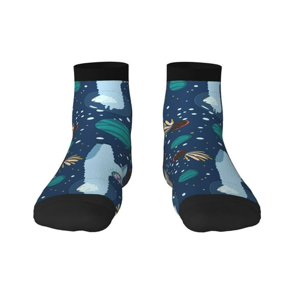 Rateoe Alpaca Astronaut in Space Pattern Quarter Crew Socks,Toe Seamed Ankle Socks,Cotton Cushioned Breathable Athletic Crew Sports Socks
