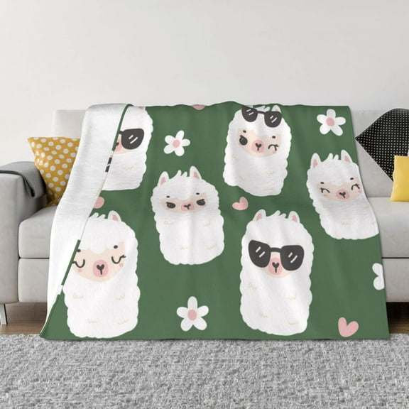 Rateoe Alpaca Faces Pattern Flannel Throw Blanket, Ultra-soft Blanket for Bed, Couch, Car, Hypoallergenic Anti-pilling blanket-40"x30"(Horizontal)