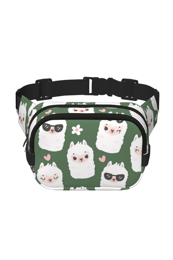 Alpaca Faces Print Fanny Pack Belt Bag for Women and Men, Square Double-Layer Waterproof Waist Pack with Adjustable Strap for Hiking, Jogging, Cycling