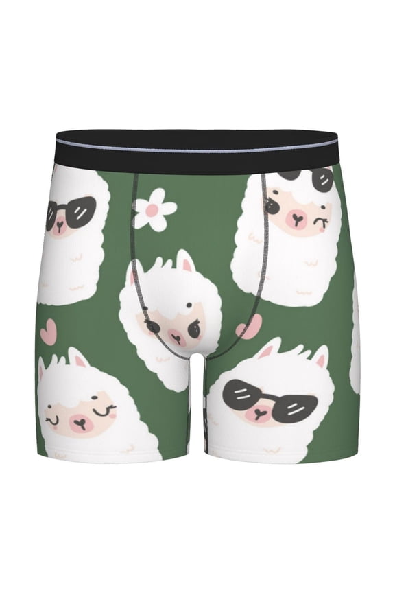 Alpaca Faces Print Men’s Underwear Boxer Briefs Soft Comfortable Underwear Boxer Briefs, Long Leg Briefs,Anti-chafing Boxer Briefs