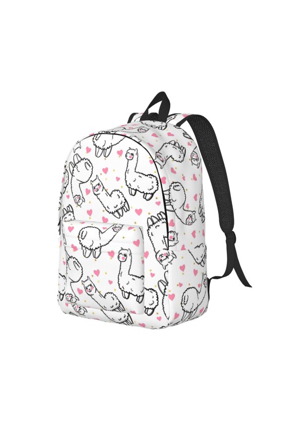 Alpacas and Hearts Pattern Durable Canvas Backpack for Men & Women – Stylish & Lightweight – Adjustable Straps, Multiple Pockets – Fits 15-17 Inch LaptopsSmall