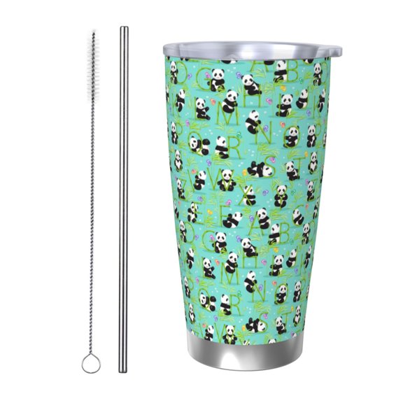 Rateoe Alphabet And Panda Printed Car Guy Gifts for Men Women Tumbler - 20oz/590ml Vacuum Insulated Stainless Steel Travel Tumbler Cups with Lid & Straw-Straw Two-piece Set