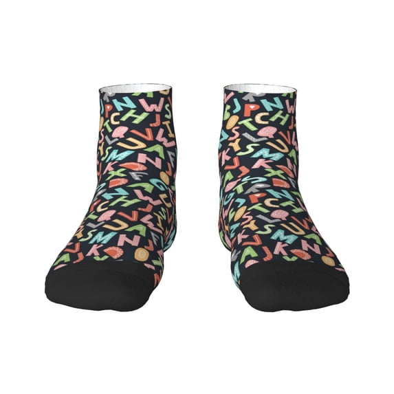 Rateoe Alphabet Pattern Quarter Crew Socks,Toe Seamed Ankle Socks,Cotton Cushioned Breathable Athletic Crew Sports Socks