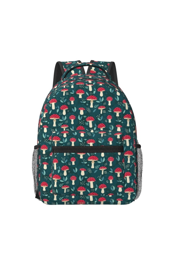 Amanita Mushroom Pattern Durable Student Backpack Laptop Bag- Ergonomic Design, Waterproof Twill Fabric - Ideal for School, Travel, and Outdoor Activities