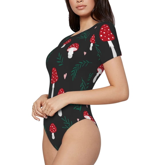 Rateoe Amanita Mushroom Printed Women Rash Guard Short Sleeve,Tummy control Swimsuit Surfing Swimsuit Bathing Suit Short-sleeved Onesie UPF 50 