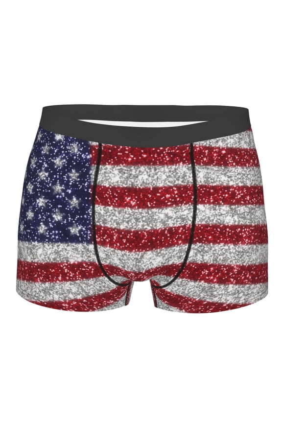 America Flag Glitter Mens Boxer Briefs Poly Spandex Performance Boxer Briefs Underwear Hem Boxer Briefs - Medium