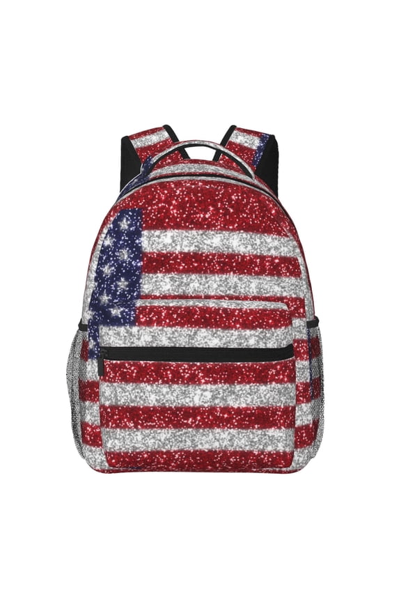 America Flag Glitter Pattern Casual Backpack for School, Work, Travel Adjustable Straps, Multiple Compartments Ergonomic Design, Fits Laptops and Tablets