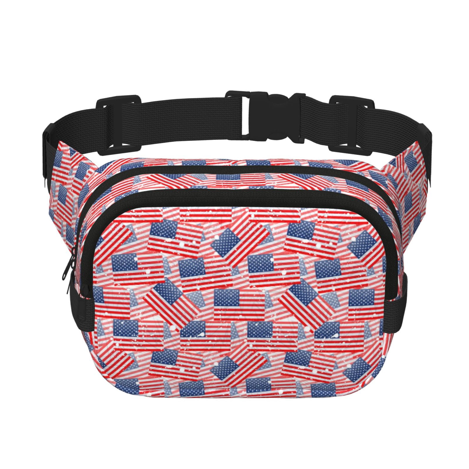 Rateoe America Flags Print Fanny Pack Belt Bag for Women and Men, Square Double-Layer Waterproof Waist Pack with Adjustable Strap for Hiking, Jogging, Cycling