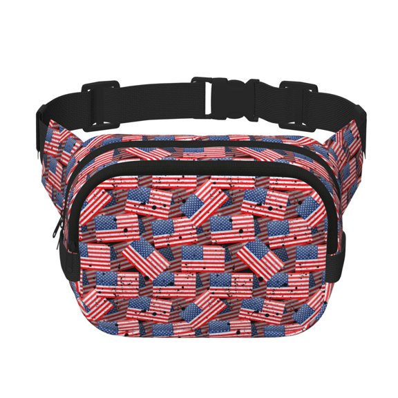 Rateoe America Flags1 Print Fanny Pack Belt Bag for Women and Men, Square Double-Layer Waterproof Waist Pack with Adjustable Strap for Hiking, Jogging, Cycling