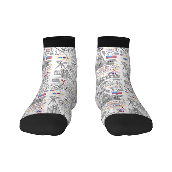 Rateoe America Landmarks2 Pattern Quarter Crew Socks,Toe Seamed Ankle Socks,Cotton Cushioned Breathable Athletic Crew Sports Socks