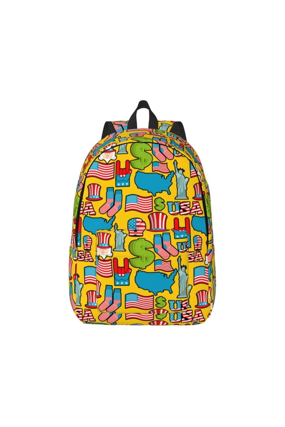America Symbols Pattern Canvas College Laptop Backpack,Travel Daypack,Durable Rucksack Travel Notebook Bag School Backpack Book Bag for Men Women-Medium