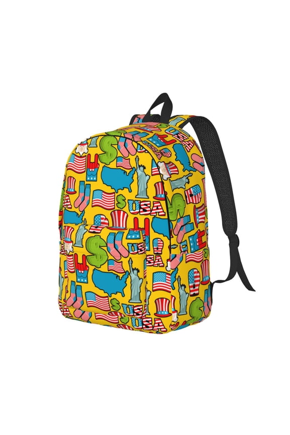 America Symbols Pattern Durable Canvas Backpack for Men & Women – Stylish & Lightweight – Adjustable Straps, Multiple Pockets – Fits 15-17 Inch LaptopsMedium