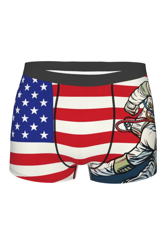 American Astronaut Runs Forward Mens Boxer Briefs Poly Spandex Performance Boxer Briefs Underwear Hem Boxer Briefs - Small