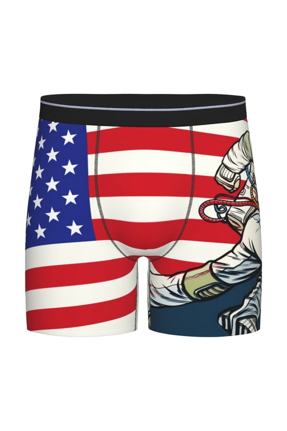 American Astronaut Runs Forward Print Men’s Underwear Boxer Briefs Soft Comfortable Underwear Boxer Briefs, Long Leg Briefs,Anti-chafing Boxer Briefs