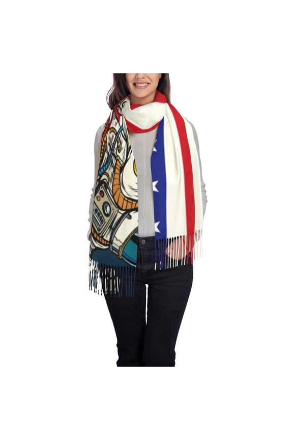 American Astronaut Runs Forward Women's Traditional Scarf Wrap Tassel Shawl Fringes Neck Head Shawl Retro Scarf