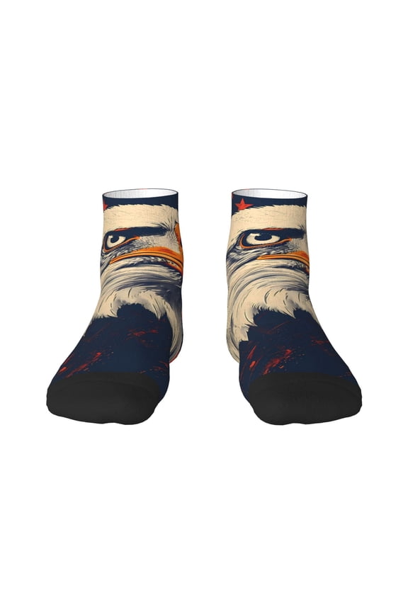 American Bald Eagle A Pattern Quarter Crew Socks,Toe Seamed Ankle Socks,Cotton Cushioned Breathable Athletic Crew Sports Socks