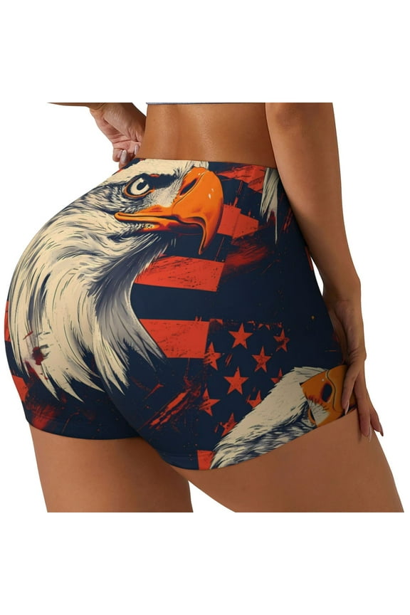 American Bald Eagle A Printed Power Workout Shorts for Women Tummy Control Squat Proof Ribbed Thick Seamless Scrunch Active Short-X-Large