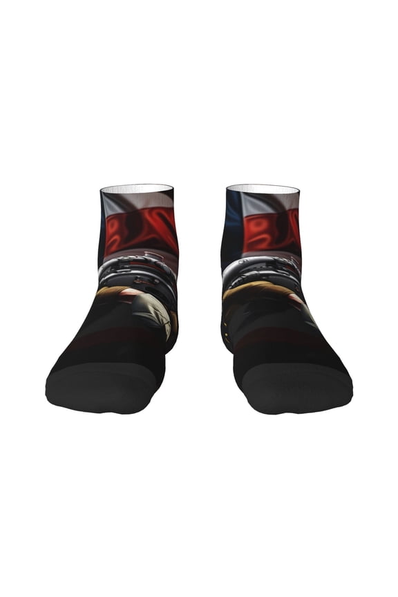 American Bald Eagle Warrior Pattern Quarter Crew Socks,Toe Seamed Ankle Socks,Cotton Cushioned Breathable Athletic Crew Sports Socks