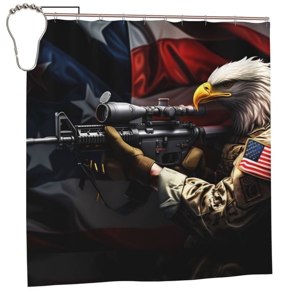Rateoe American Bald Eagle Warrior Shower Curtain - Fancy Bathroom Shower Curtain Sets - Waterproof Shower Curtain with Hooks with 12 Plastic Hooks 72x72 Inches