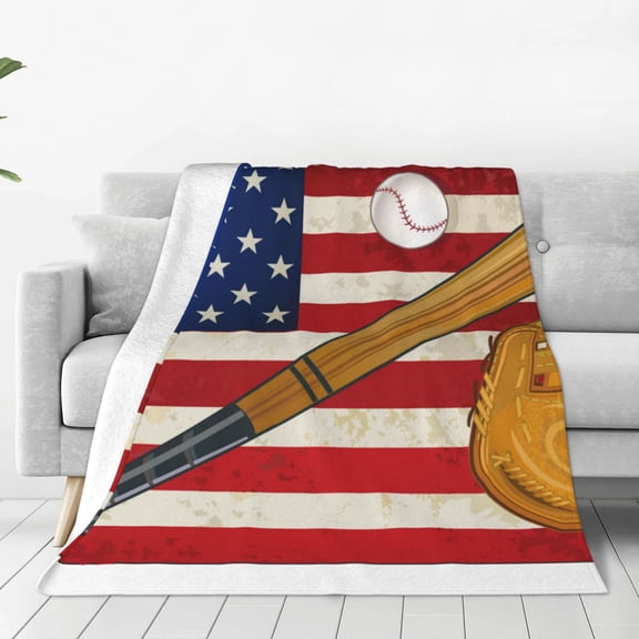 Rateoe American Flag And Baseball Print Fuzzy Fleece Throw Blanket Extra Large,Super Soft,Fluffy and Warm Blankets for Couch,Bed,All Season Use (40"x30")