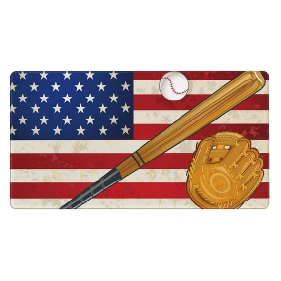 Rateoe American Flag And Baseball Print Mouse Pad - Extended Large Gaming Mousepad,Non-Slip Stitched Edge,16x29.5 Inch