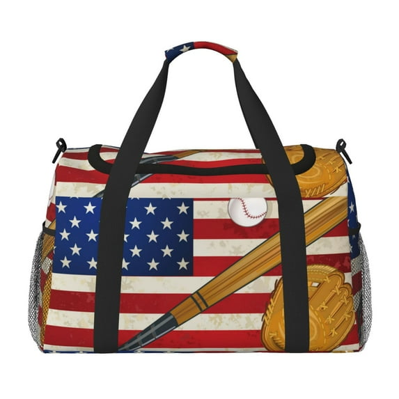 Rateoe American Flag And Baseball Pattern Gym Bag for Women, Duffle Bag for Travel with Wet Pocket, Carry on Weekender Bags for Women, Water Resistant Travel Bag Duffel Bag