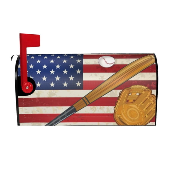Rateoe American Flag And Baseball Printed Mailbox Covers - Easy to Install Fall, Winter, Spring, Summer Mailbox Cover - Weather and UV-Resistant Mailbox Decor - Mailbox Magnetic Covers-21x18 in
