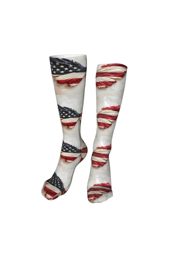 American Flag Butterfly Wall print Women's Men's Novelty 20in Crew Socks Cotton Socks Knee High Socks for Walking,Running,Nurses,Pregnancy-One Size