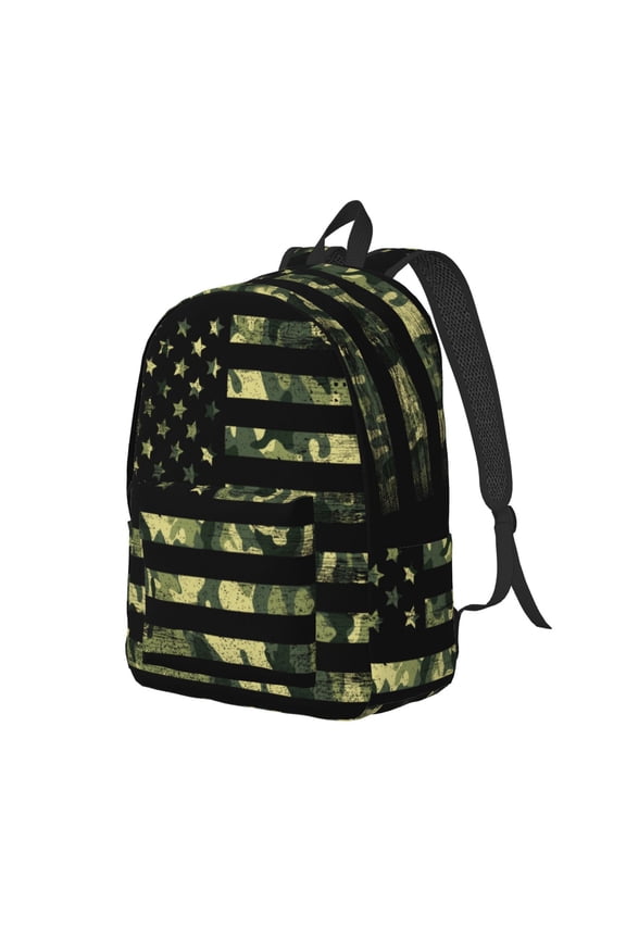American Flag Camo Pattern Durable Canvas Backpack for Men & Women – Stylish & Lightweight – Adjustable Straps, Multiple Pockets – Fits 15-17 Inch LaptopsMedium