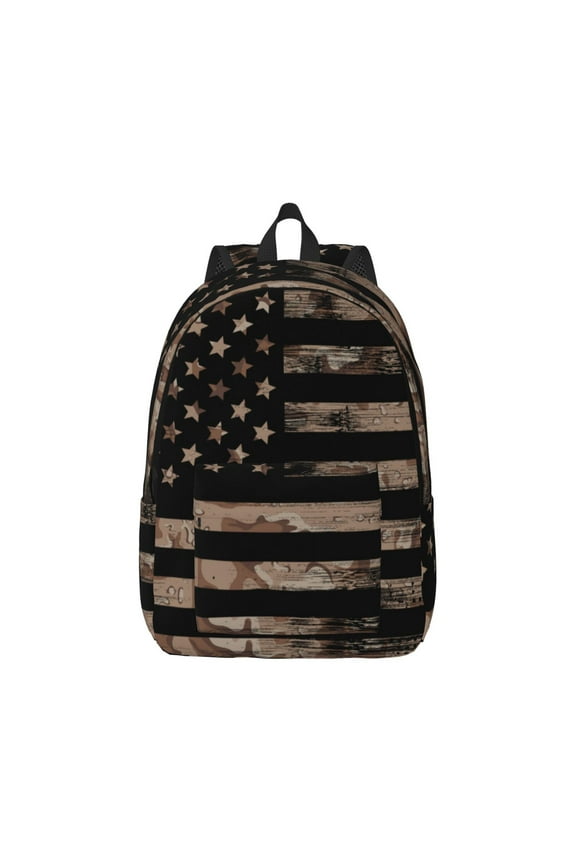 American Flag with Desert Camouflage Pattern Canvas College Laptop Backpack,Travel Daypack,Durable Rucksack Travel Notebook Bag School Backpack Book Bag for Men Women-Medium