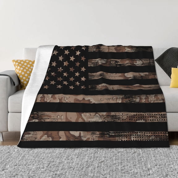 Rateoe American Flag with Desert Camouflage Pattern Flannel Throw Blanket, Ultra-soft Blanket for Bed, Couch, Car, Hypoallergenic Anti-pilling blanket-40"x30"(Horizontal)