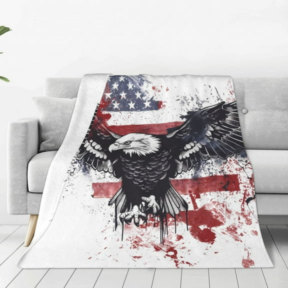 Rateoe American Flag Eagle Art Print Fuzzy Fleece Throw Blanket Extra Large,Super Soft,Fluffy and Warm Blankets for Couch,Bed,All Season Use (40"x30")