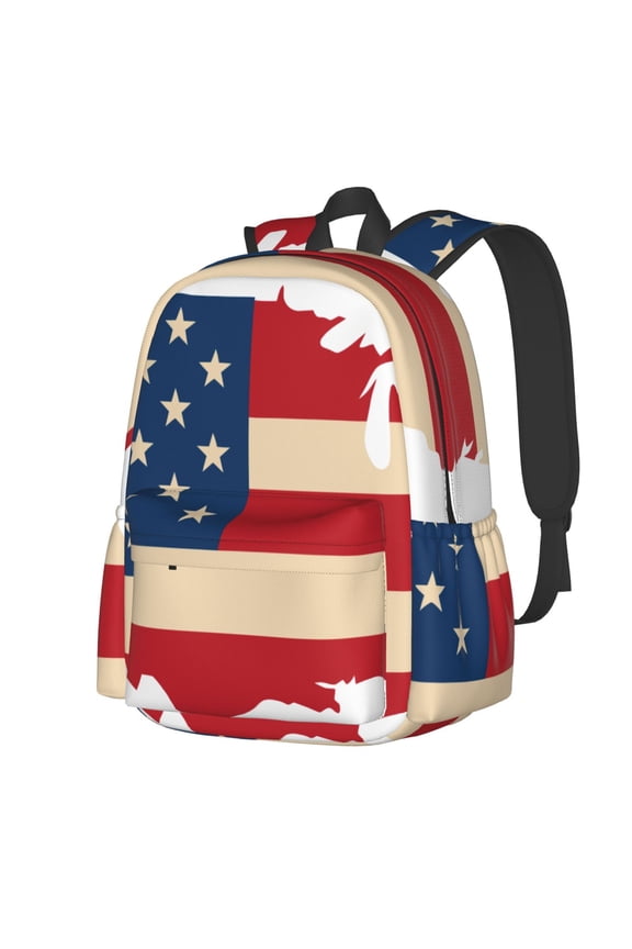 American Flag Map Pattern Student Backpack,Backpack for School,Lightweight Bag,Travel Backpack,Outdoor Backpack,Large Capacity Backpack