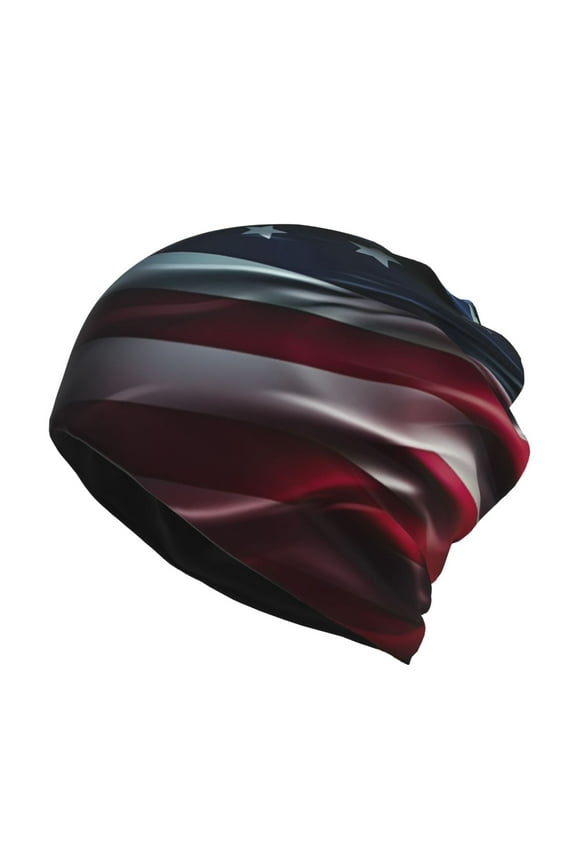 American Flag Waving Print Cotton Slouchy Beanie Hat for Men/Women,Lightweight Oversize Large Thin Skull Cap Night Sleeping Cap