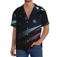 thumbnail image 1 of Rateoe American Flag Waving Print Pattern Men's Short Sleeve Classic Shirt, Casual Short-Sleeved Shirt, Lightweight Summer Shirt, Cuban Collar Shirt,Button-Front Shirt-3X-Large, 1 of 5