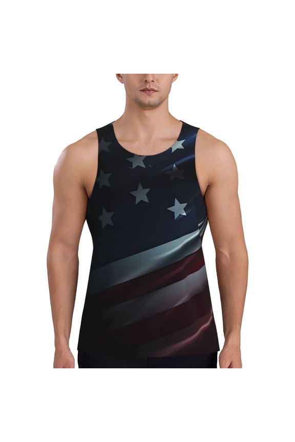 American Flag Waving Print Pattern Sleeveless Gym Shirt Muscle Tee Breathable Workout Shirt Slim-Fit Tank Quick Dry Fit Muscle Tank Top Bodybuilding Sleeveless T Shirt-3X-Large