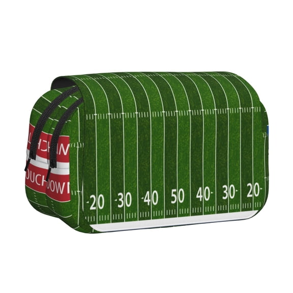 Rateoe American Football Field Pattern Double Clamshell Pen Case, Storage Organizer with Two Zipper Compartments– Holds Up to 50 Pencils & Pens