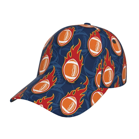 Rateoe American Football and Fire Flames Pattern Baseball Cap Outdoor Cap Mountain Dad Hat - Unstructured Soft Cotton Cap-Adjustable UV Protection Cap