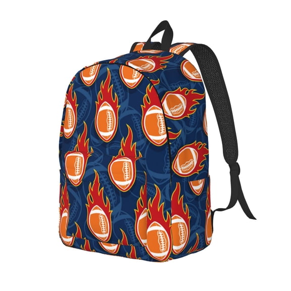 Rateoe American Football and Fire Flames Pattern Durable Canvas Backpack for Men & Women – Stylish & Lightweight – Adjustable Straps, Multiple Pockets – Fits 15-17 Inch LaptopsSmall