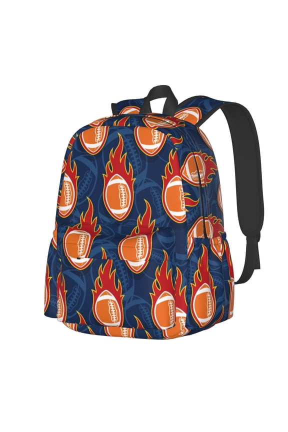 American Football and Fire Flames Pattern Student Backpack,Backpack for School,Lightweight Bag,Travel Backpack,Outdoor Backpack,Large Capacity Backpack